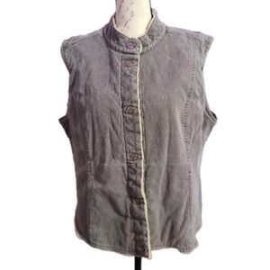 J. Jill Womens Large‎ Paisley Embossed Button Front Vest Sherpa Lined Gray